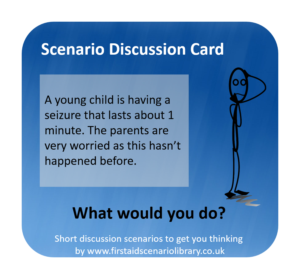 Convulsions, seizure in child first aid scenario card