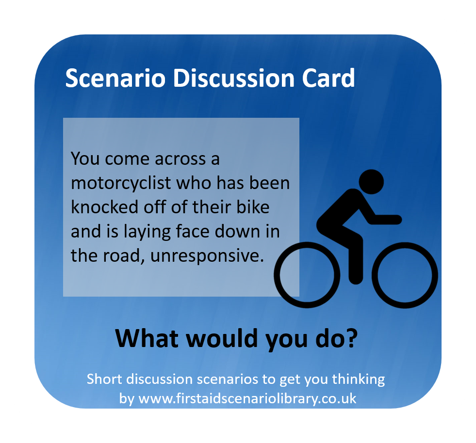 Motorcyclist crash first aid scenario card